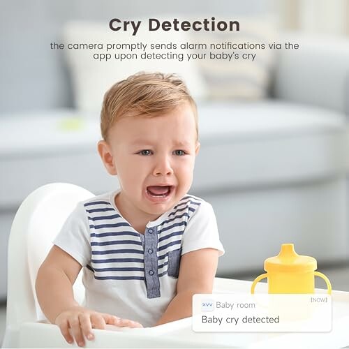 Baby crying with notification of cry detection feature.