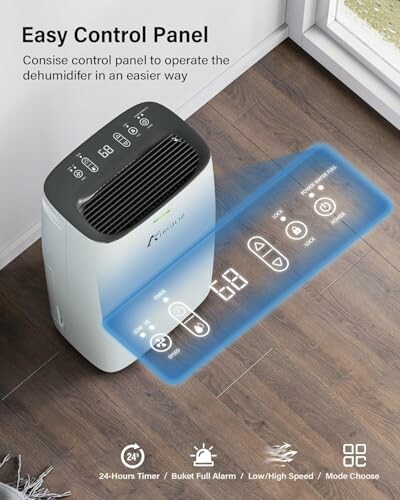 Dehumidifier with digital control panel and features highlighted.