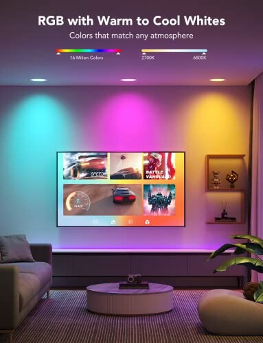 Living room with RGB lighting and TV display