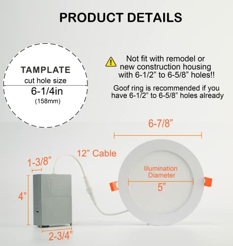 Product details for recessed lighting template with measurements and installation notes.