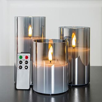 Eywamage Silver Grey Glass Flameless Candles