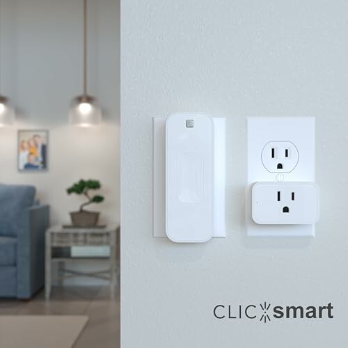 Smart wall outlet and plug in modern living room.