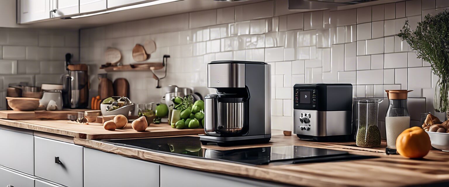 Smart kitchen gadgets in use on a kitchen counter