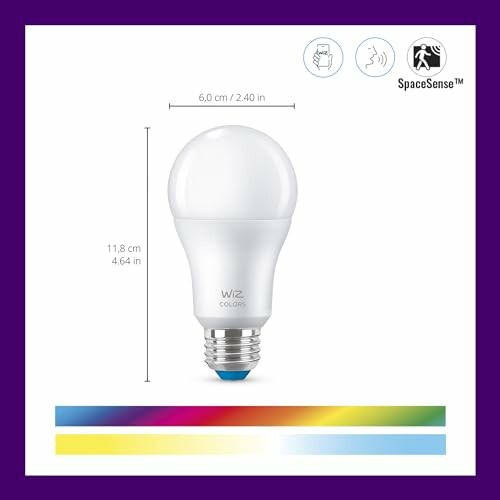 Smart light bulb with color spectrum and dimensions