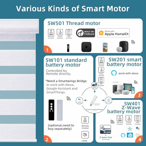 Infographic showing various kinds of smart motor with features and compatibility.