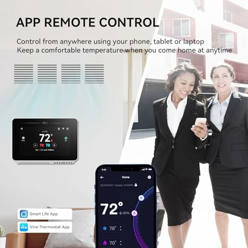 Smart thermostat app control display with remote access