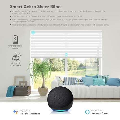 Smart Zebra Sheer Blinds with voice control and smart home integration.