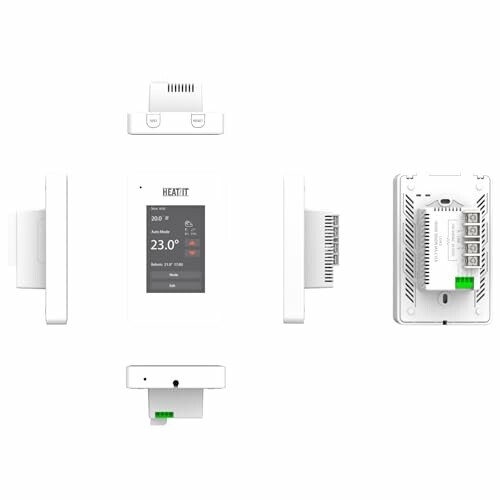 Thermostat device shown from multiple angles